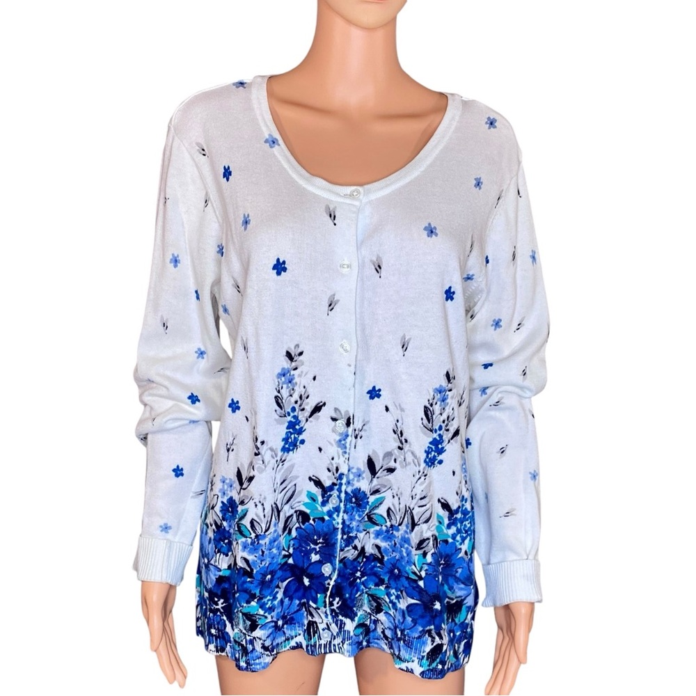 Floral Blue and White Cardigan